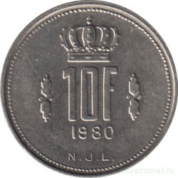 Монета. Люксембург. 10 франков 1980 год.