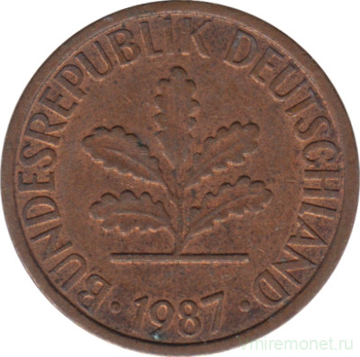 Монета. ФРГ. 1 пфенниг 1987 год. Монетный двор - Мюнхен (D).