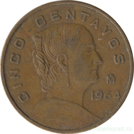 Монета. Мексика. 5 сентаво 1964 год.
