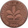  Монета. ФРГ. 2 пфеннига 1990 год. Монетный двор - Карлсруэ (G). ав.