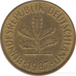Монета. ФРГ. 5 пфеннигов 1987 год. Монетный двор - Карлсруэ (G).