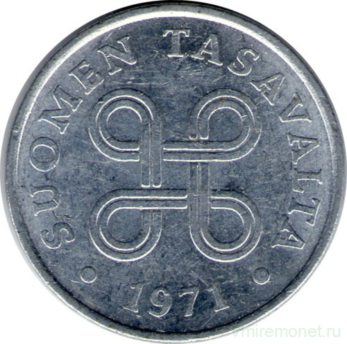 Монета. Финляндия. 1 пенни 1971 год.