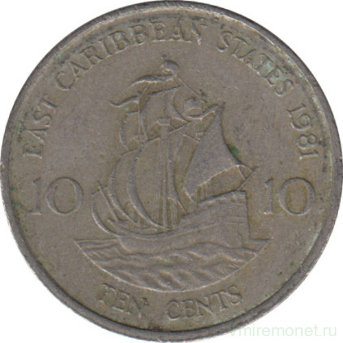 Монета. Восточные Карибские государства. 10 центов 1981 год.