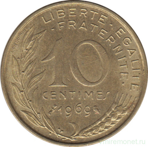 Монета. Франция. 10 сантимов 1969 год.