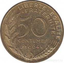 Монета. Франция. 50 сантимов 1964 год.