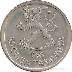 Монета. Финляндия. 1 марка 1966 год.