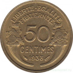 Монета. Франция. 50 сантимов 1938 год.