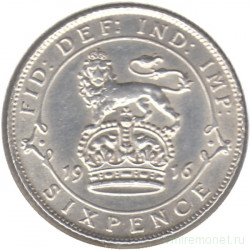 Монета. Великобритания. 6 пенсов 1916 год.