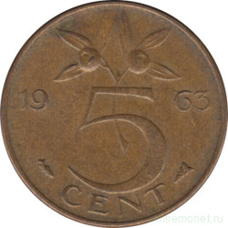 Монета. Нидерланды. 5 центов 1963 год.