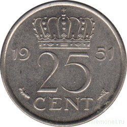 Монета. Нидерланды. 25 центов 1951 год.