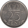 Монета. Нидерланды. 25 центов 1951 год. ав.