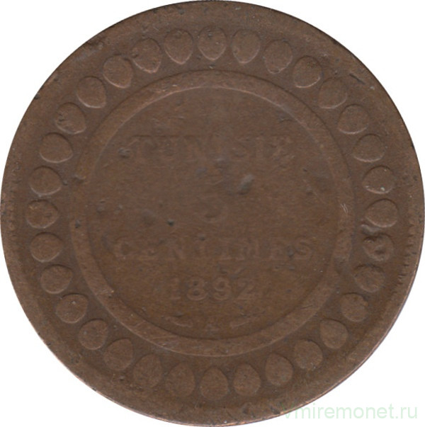Монета. Тунис. 5 сантимов 1892 год.
