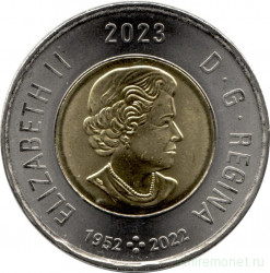 Монета. Канада. 2 доллара 2023 год. 70 лет правления Елизаветы II.