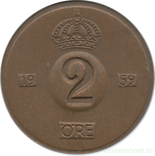 Монета. Швеция. 2 эре 1959 год.