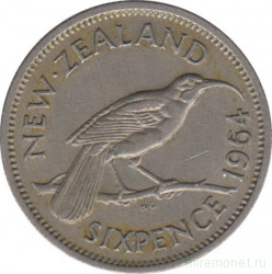Монета. Новая Зеландия. 6 пенсов 1964 год.