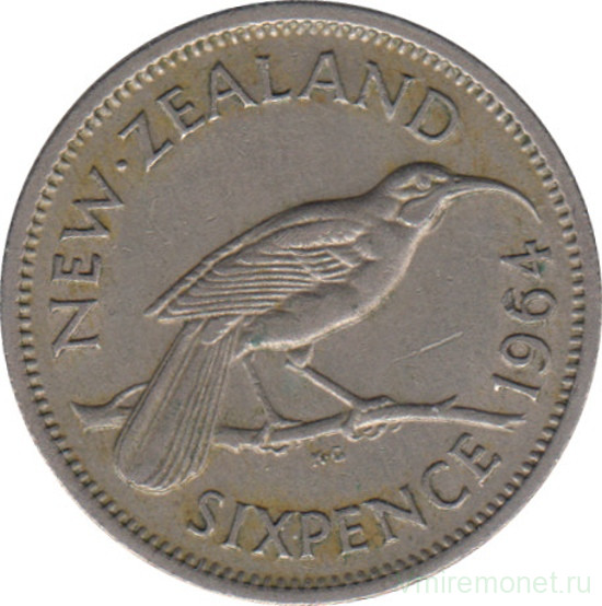 Монета. Новая Зеландия. 6 пенсов 1964 год.