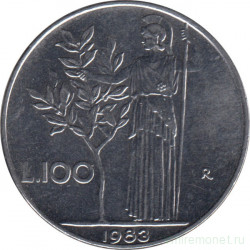 Монета. Италия. 100 лир 1983 год.