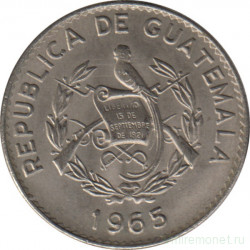 Монета. Гватемала. 10 сентаво 1965 год.