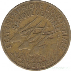 Монета. Экваториальная Африка (КФА). Камерун. 25 франков 1972 год.