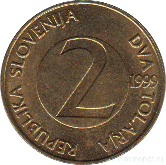 Монета. Словения. 2 толара 1999 год.