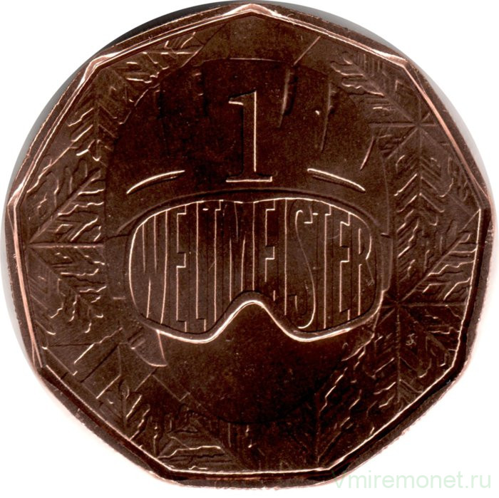 Монета. Австрия. 5 евро 2024 год. Чемпионат мира по горнолыжному спорту в Заальбахе 2025 год.