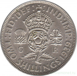 Монета. Великобритания. 2 шиллинга (флорин) 1939 год.