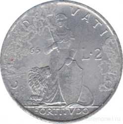 Монета. Ватикан. 2 лиры 1965 год. Стойкость.