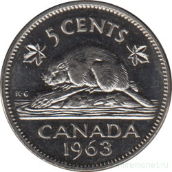 Монета. Канада. 5 центов 1963 год.
