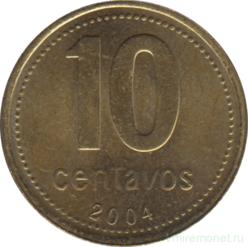 Монета. Аргентина. 10 сентаво 2004 год.