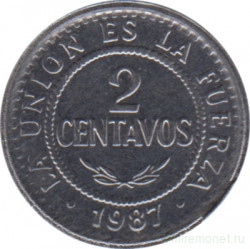 Монета. Боливия. 2 сентаво 1987 год.