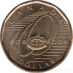 Монета. Канада. 1 доллар 2009 год. 100 лет хоккейному клубу "Монреаль Канадиенс".