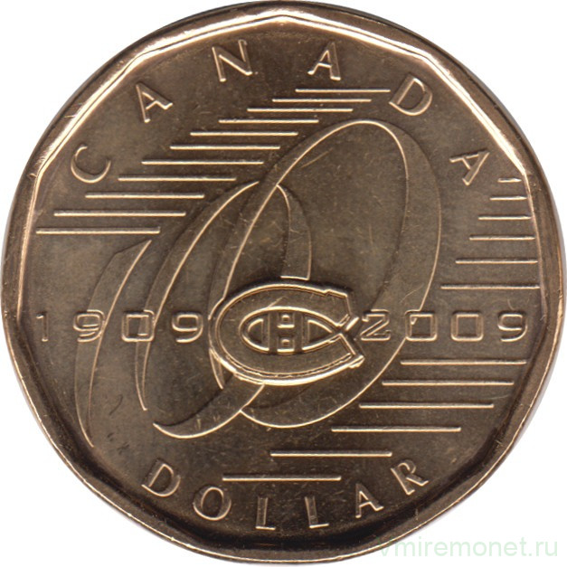 Монета. Канада. 1 доллар 2009 год. 100 лет хоккейному клубу "Монреаль Канадиенс".