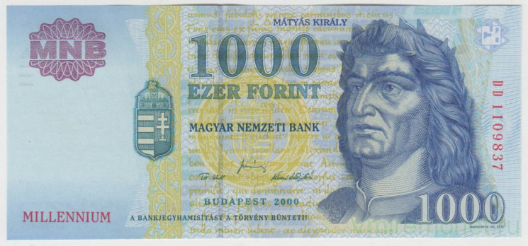 Банкнота. Венгрия. 1000 форинтов 2000 год. Миллениум.