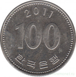 Монета. Южная Корея. 100 вон 2011 год.
