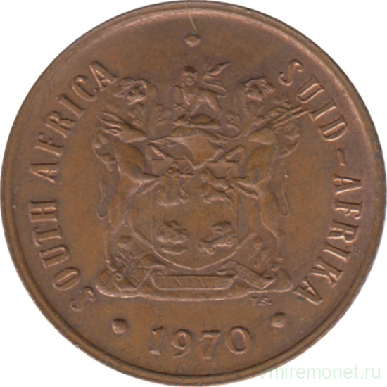 Монета. Южно-Африканская республика (ЮАР). 2 цента 1970 год.
