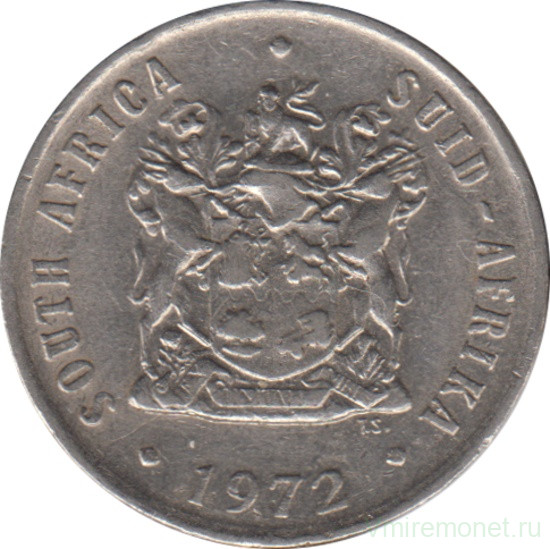 Монета. Южно-Африканская республика (ЮАР). 10 центов 1972 год.