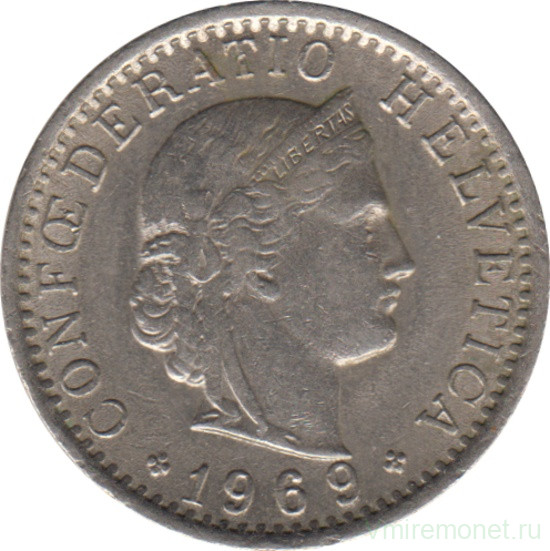 Монета. Швейцария. 20 раппенов 1969 год.