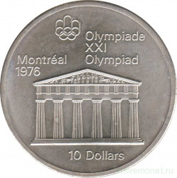 Монета. Канада. 10 долларов 1974 год. XXI летние Олимпийские Игры Монреаль 1976. Храм Зевса.