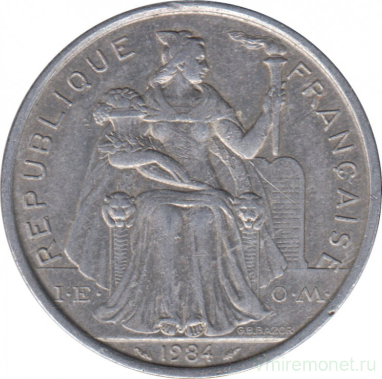 Монета. Французская Полинезия. 5 франков 1984 год.