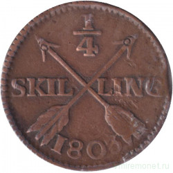 Монета. Швеция. 1/4 скиллинга 1803 год.