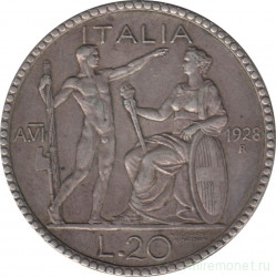 Монета. Италия. 20 лир 1928 год.