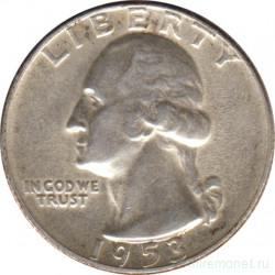 Монета. США. 25 центов 1953 год. Монетный двор S.