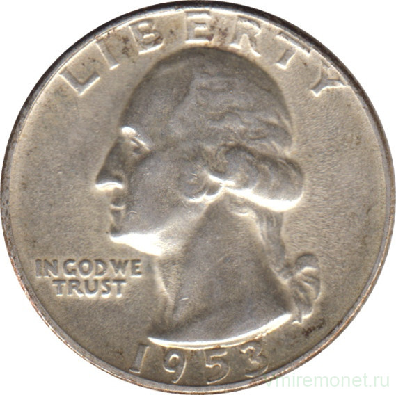 Монета. США. 25 центов 1953 год. Монетный двор S.