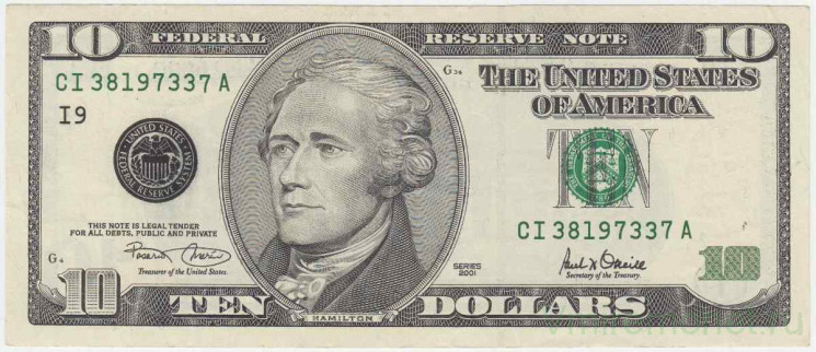 Банкнота. США. 10 долларов 2001 год. Тип 511. 