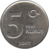  Монета. Турция. 5 куруш 2007 год. ав.