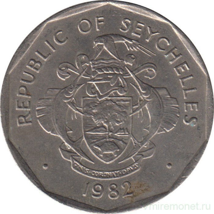 Монета. Сейшельские острова. 5 рупий 1982 год.