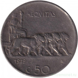 Монета. Италия. 50 чентезимо 1919 год. Гурт гладкий.