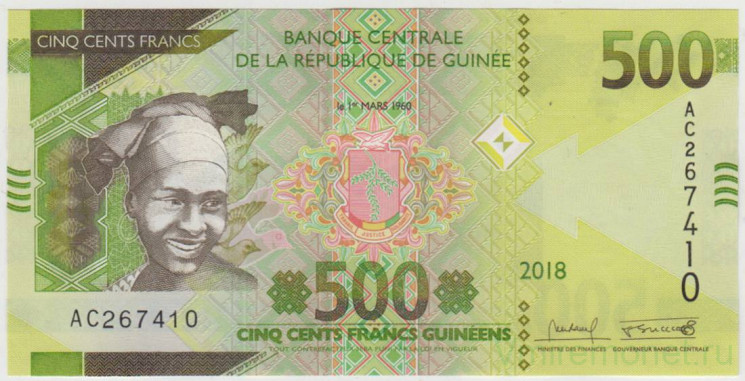 Банкнота. Гвинея. 500 франков 2018 год.