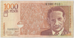 Банкнота. Колумбия. 1000 песо 2007 год. Тип 456h.