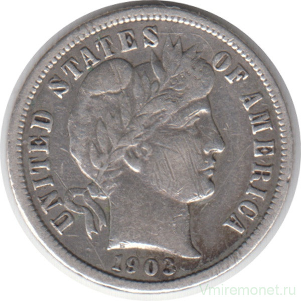 Монета. США. 10 центов 1903 год.